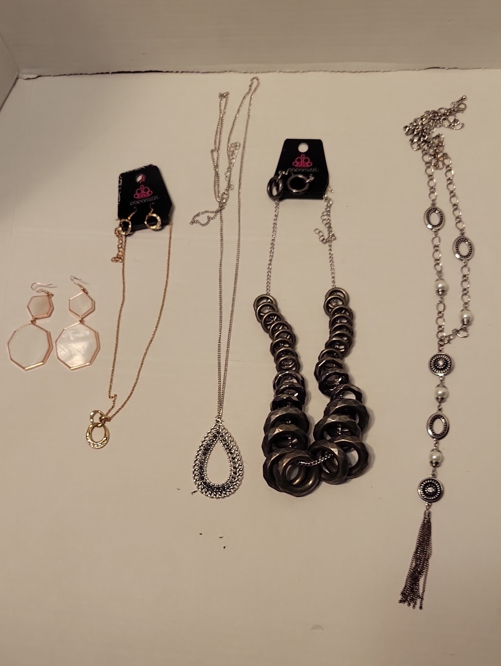 Paparazzi Lot Of 4 Necklaces - 2 With Earrings, One Pair Of Large Earrings